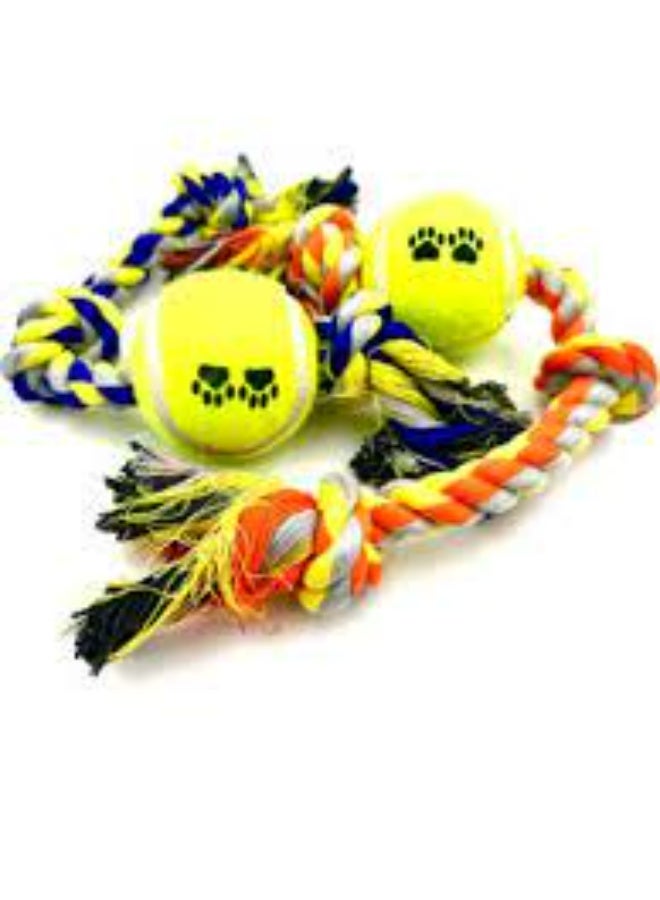 نونبيل لعبة حبل للكلاب مع كرة تنس، حبل قطني مضفر ملون، لعبة تفاعلية للحيوانات الأليفة - Image 1